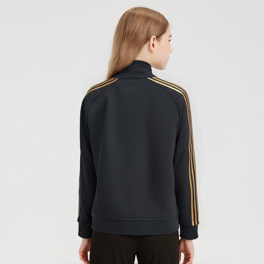 Adidas new children's sports suit outdoor casual jacket jacket trousers two-piece set black/gold 158