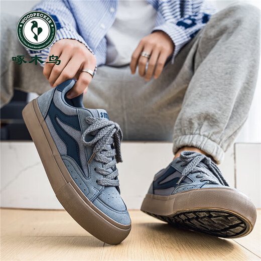 Specht-Leinwandschuhe für Männer im Frühling und Sommer Neue Flat-LOLED-Kleidung-resistente Sportschuhe Vielseitige Nischendesign Trendy Casual Schuhe für Männer grau und blau 42