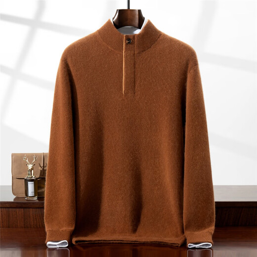 KING DEER 100% Pure Cashmere Men's 2025 Versatile Fashion Henley Collar One-Button Half-Open Cashmere Sweater 21 White-(2) S