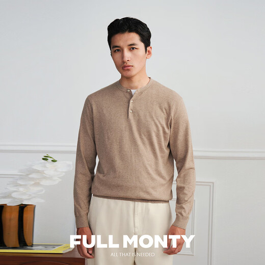 FULL MONTY old money style Henry collar sweater new casual sweater for men with cashmere inner long-sleeved T-shirt 25 autumn camel 70113 L