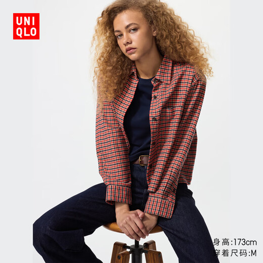 Uniqlo Women's Flannel Box Shirt/Platform American Retro 479087 13 Rose Red S /155/80A