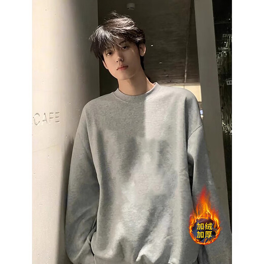 Katuchi cleanfit black heavyweight round neck sweatshirt men's autumn American retro handsome long-sleeved inner bottoming shirt top black XL