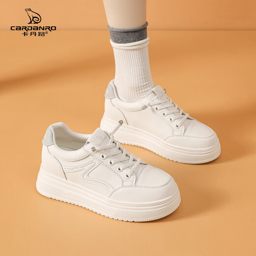 Cardan Road Women's Shoes 2025 New Autumn White Shoes Thick Soled Inner Heightening Women's Skirts Small Versatile Casual Shoes Women Beige 37