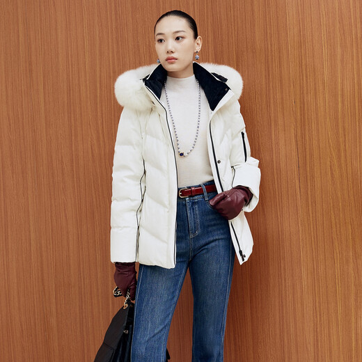 FIRSTSTATION FS модная съемная шапка с воротником-стойкой контрастного цвета, женский пуховик на гусином пуху, новинка 25 зимы, Y931A, бежевый M