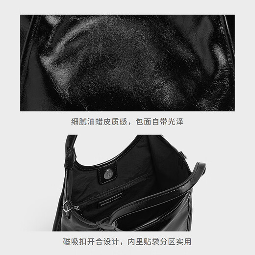 CHARLES/KEITH25 autumn new product simple portable tote cabbage basket bag Chinese Valentine's gift CK2-30782659 Noir black S