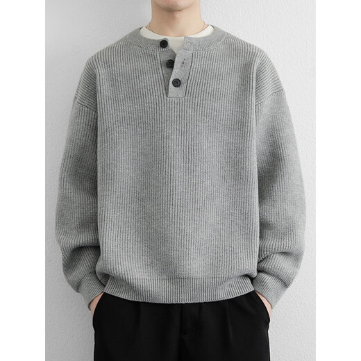 Xinyoujie Henry collar fashionable simple high-end knitted sweater for men lazy style boys sweater 2025 autumn and winter trend 2555 light gray M recommended 100-120Jin Jin equals 0.5 kg