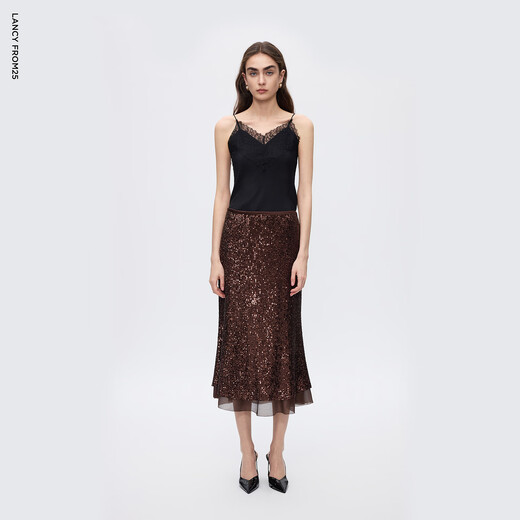 Langzi Design Sequined Fishtail Hip Skirt Skirt Women's Light Dress Important Occasions 2025 Winter New Style Ancora Red M