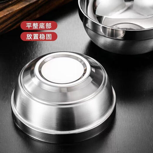 Extra thick double-layered bowl, heat-insulated and anti-scalding stainless steel bowl, household commercial-grade canteen adult instant noodle bowl, children's bowl, double-layered platinum bowl 18cm