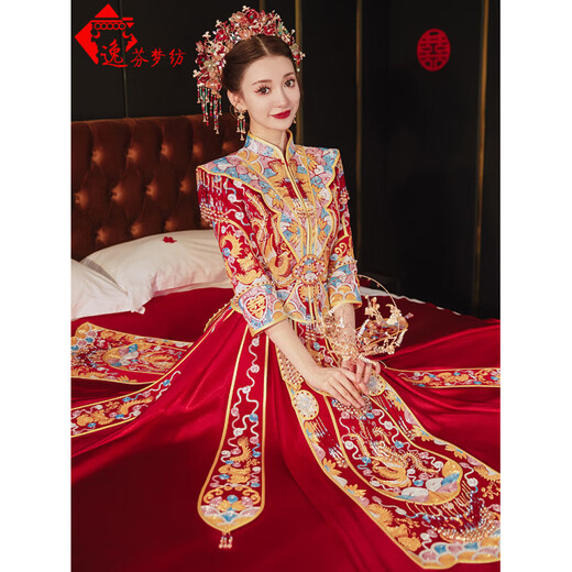 Yifen Mengfang High-End Xiuhe Suit Bride 2025 Nouvelle robe de mariée Robe de mariée chinoise Dragon et Phoenix Robe de mariée de robe Phoenix Robe rouge Robe automne