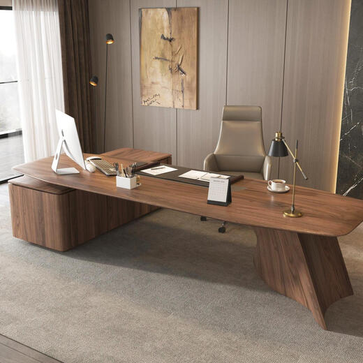 Aesthetic New Chinese Zen Black Walnut Ash Wood Executive Desk Office Boss Desk Leadership Desk Company Supervisor Desk Size Customization (Contact Customer Service)