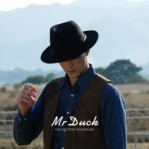 Mr DUCK Australian Superfine 100% Wool Felt Hat Winter Hat Men's Warm British Gentleman Top Hat Large Brim Counter Quality MW186232 - Large Brim Royal Black (100% Superfine Wool) L (Suitable for 59-60cm head circumference)