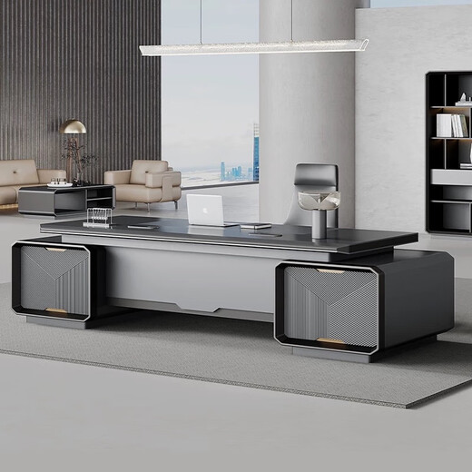 Technological boss desk, office desk, high-end president desk, simple and modern office manager desk, painted desk desk and chairs, 2.4m single cabinet boss desk