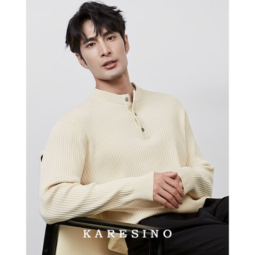 KARESINO autumn and winter high-end business Henry collar sweater slim casual all-match round neck sweater men's base shirt vegetable green M