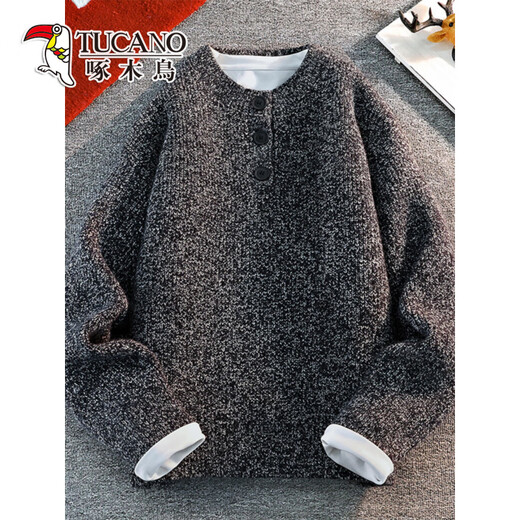 Woodpecker American retro Henry collar sweater men's autumn and winter loose thickened sweater trendy top coat Angora red Angora red XL weight range 130-150Jin Jin equals 0.5 kg