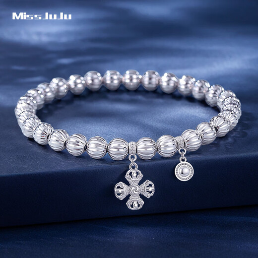 Miss JuJu pt950 platinum pumpkin bead bracelet for women, thick and elegant platinum transfer ball bracelet for men, net gold weight 25.02g, about 6mm thick