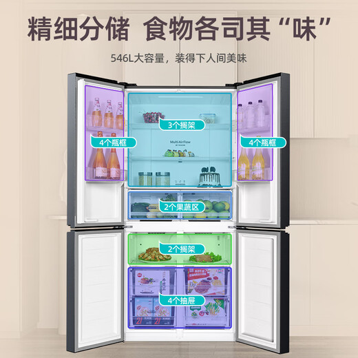 Gree Jinghong 546 liter cross-door four-door refrigerator first-class energy efficiency deep freeze-33 three-speed variable frequency mother and baby odor-cleaning ultra-thin embedded BCD-546WPSCL