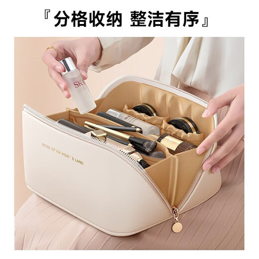 Portable cosmetic bag for women when going out 2025 new style high-looking large-capacity storage bag cosmetics partition for college students Milk Apricot White-XL