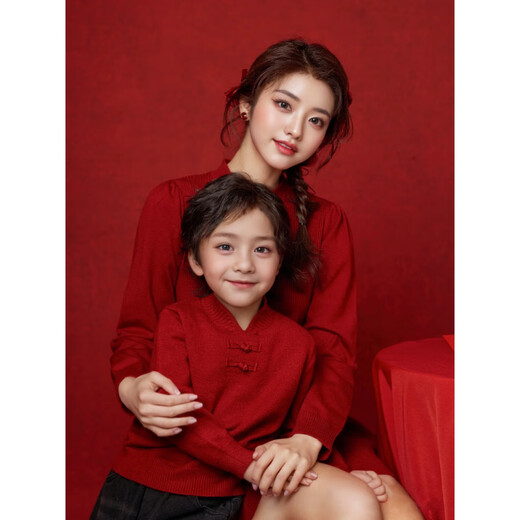 G.duck new Chinese style parent-child sweater autumn and winter style for a family of three high-end red children's New Year's greetings clothes mother and daughter skirt Chinese style sweater dress 175 L size recommended 125-155 Jin Jin equals 0.5 kg