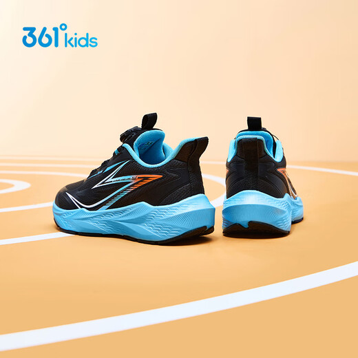 361°雨屏儿童跑鞋25冬男女中大童防泼水止滑缓震旋钮运动鞋 黑34