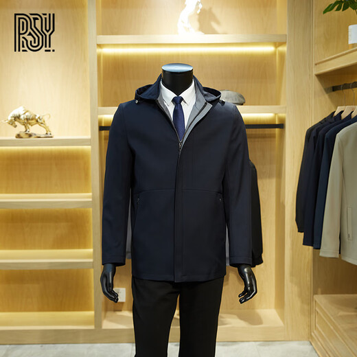 BG GLAMURB Light Luxury Brand Jacket Men's Windbreaker Jacket Autumn High-end Business Thin Short Coat Removable Hat Top Navy Blue L 175 (Suitable for 120~140 Jin Jin equals 0.5 kg)