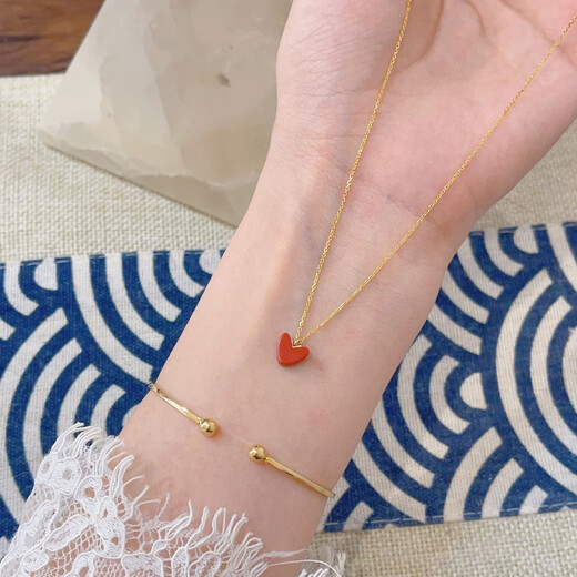 Bhiodha zirconium washable high quality 14k gold small red heart necklace clavicle chain peach heart red 18K gold 18K gold
