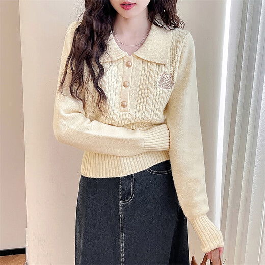 TonLion 2025 Autumn and Winter Women’s College Style Embroidered Design Lapel Pullover