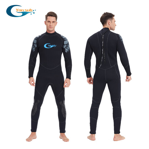 Yonsub5mm adult wetsuit one-piece long-sleeved men's sun protection quick-drying new black windbreaker swimsuit thickened black S