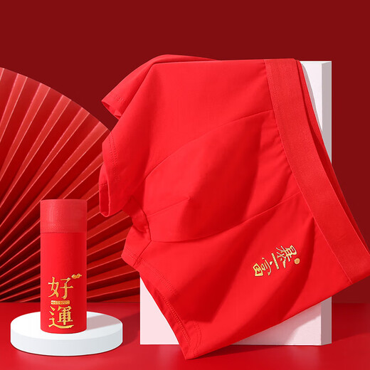 Sous-vêtements masculins pour l'année de l'année du zodiaque Men's Underwear Pure Cotton Boxer Pantalon Big Red Men's Wedding Gift Boxer Shorts pour garçons dans l'année de l'année du serpent Bonne chance + Peace + Wealth + Get Rich 4 pièces 3xl [recommandée 155-180jin [Jin est égal à 0,5 kg]]