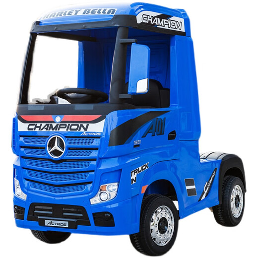 Tianlin Benz truck front children's electric car remote control four-wheel large truck truck express trailer trailer toy car blue front + four-wheel drive + leather seat + remote control + self-driving + shock absorber wheels