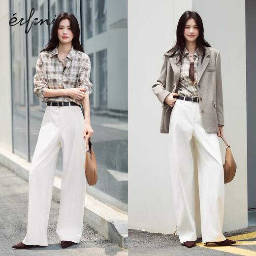 
Eifli (eifini) Eifli gradient plaid texture basic loose silhouette shirt for women 2025 autumn new small top light brown M 105-115Jin [Jin equals 0.5 kg]