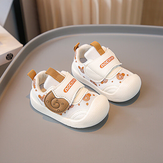 Xi'er toddler shoes for men and women in autumn, non-slip soft sole front shoes, baby shoes, children's shoes, breathable sports toddler shoes, snail, light brown, size 16, inner length 12cm