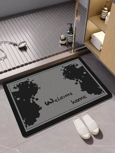 Yusenyi Bathroom Floor Mat Diatom Mud Water-Absorbent Non-Slip Wipe-Free Carpet Paving Bathroom Toilet Door Feet Diatom Mud Line Border Pixel Bear 40x60CM (Instantly Strong Water Absorption)