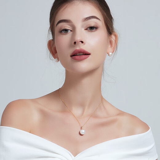 Juke 18K gold freshwater pearl pendant single for women, round, large particles, strong luster, simple and versatile necklace, birthday gift, Aurora 11-12mm