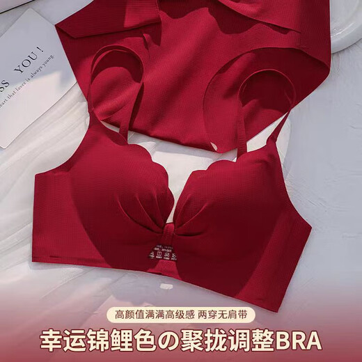 Tingmei (GRACWELL) Sexy Seamless Red Underwear Zodiac Year Suit for Women 2025 Year of the Snake Wedding Bride Small Breasts Push Up Big Bra Burgundy - Set (Underwear + Underwear) M 75/34A (Push Up to Prevent Sagging)