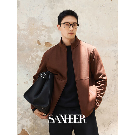 SANHEER Urban Commuting Wool Composite Windproof Thickened Autumn Business Men's Stand Collar Jacket DAJ394 Dark Brown M 48