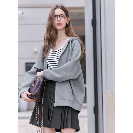Betu women's 2025 autumn new skirt college style A-line pleated skirt versatile short skirt skirt 2508T65 dark gray M
