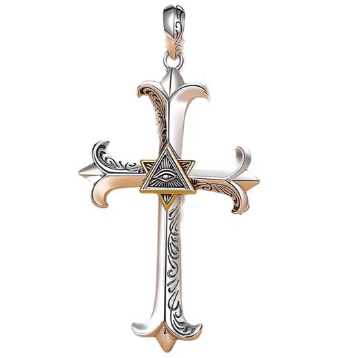 Zhixun God's Eye 9999 sterling silver cross necklace men's pure silver pendant birthday gift for boyfriend with braided adjustable wax rope 9999 pure silver weighs about 8.5g