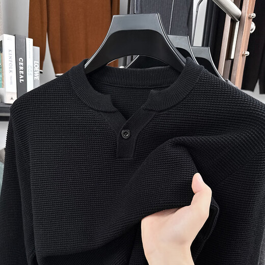 Dances with Wolves (DANCING WOLVES) pineapple pattern Henry collar sweater men's spring and autumn new fashion casual pure cotton texture long-sleeved T-shirt dark gray M 165 ((recommended 100-120)