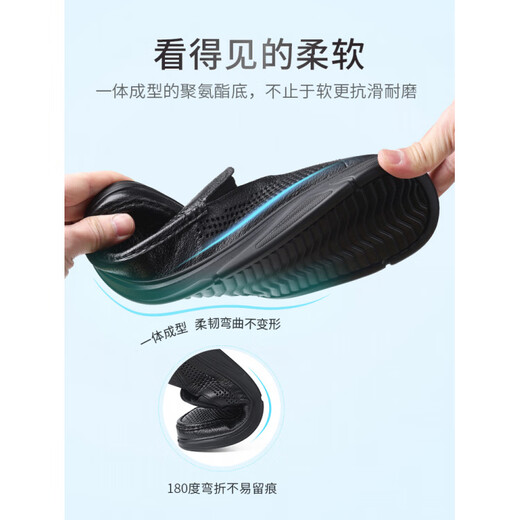 老人头（LRT）镂空皮鞋男凉鞋夏休闲透气商务软真皮爸爸豆豆鞋软底一脚蹬 黑色LL12132_羊皮 39