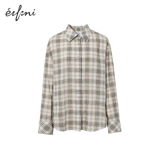 
Eifli (eifini) Eifli gradient plaid texture basic loose silhouette shirt for women 2025 autumn new small top light brown M 105-115Jin [Jin equals 0.5 kg]