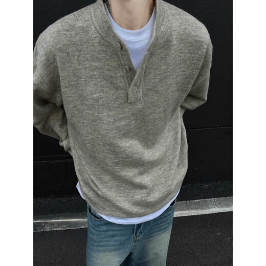 QGF American cleanfit Henry collar sweater men's autumn and winter trendy brand inner wear handsome long-sleeved bottoming sweater floral gray XL recommended 110-130Jin Jin equals 0.5 kg