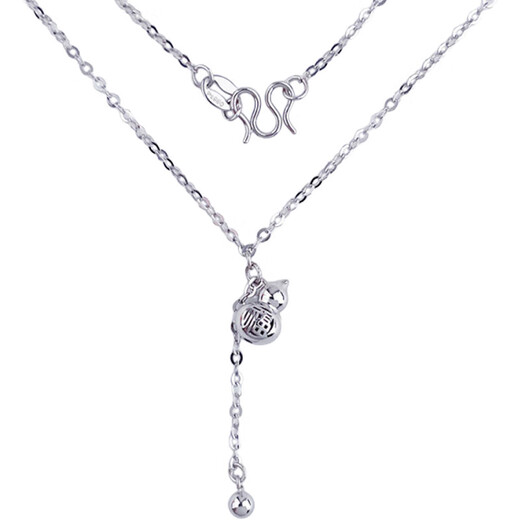 Lao Fengxiang platinum hollow adjustable fortune and fortune double to gold beads tassel fortune gourd set chain platinum jewelry white gold about 3.93g