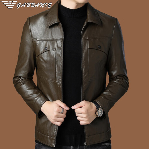 Armani (ARMANI EXCHANGE) Armani lapel leather jacket men's velvet thickened leather jacket young and middle-aged jacket men's winter jacket AG_BL813 black velvet L 175