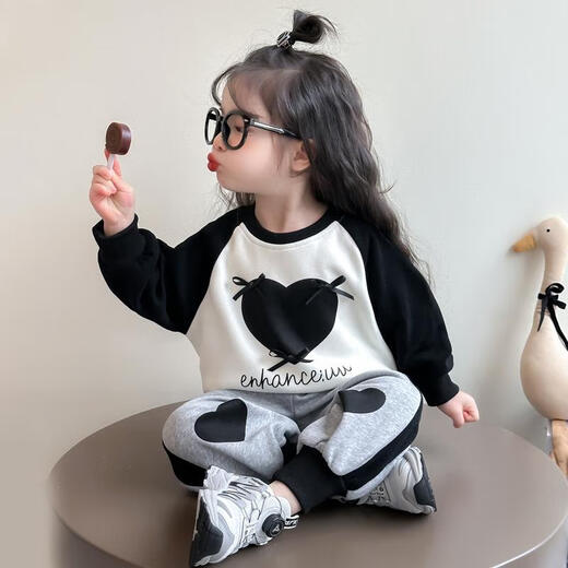 Inglés británico [código roto] Girls Spring New Ragsling Manga Bow Love Set de dos piezas Baby Girls Style Style Par Gray 90 cm