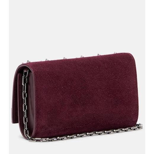 Lu Bo Ting light luxury women's PALOMA rivet suede chain wallet burgundy one size