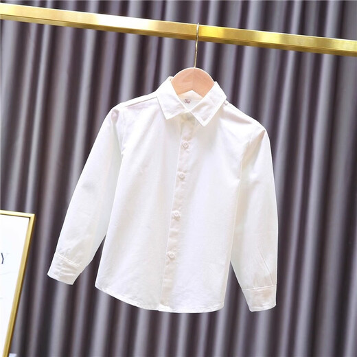 Pure cotton white shirt children's new spring, autumn and winter cotton long-sleeved bottoming shirt versatile niche Korean style buttons white 90 one size too small