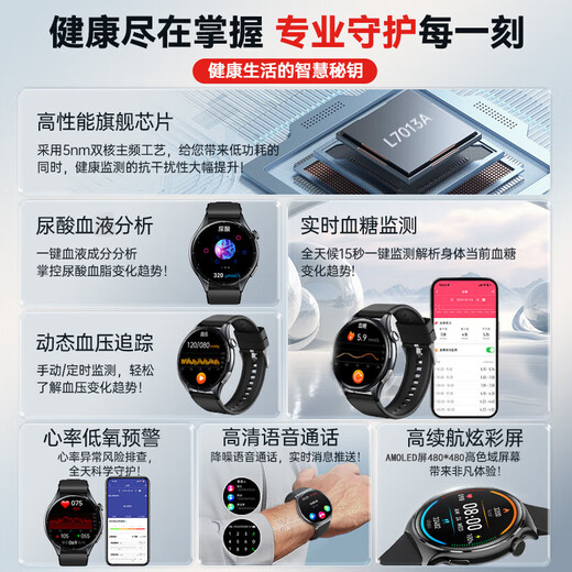 Huamidu blood pressure and blood sugar monitoring watch, blood lipid, uric acid, ECG, heart rate, blood oxygen, sleep, remote care, offline payment, NFC Bluetooth call, smart health watch