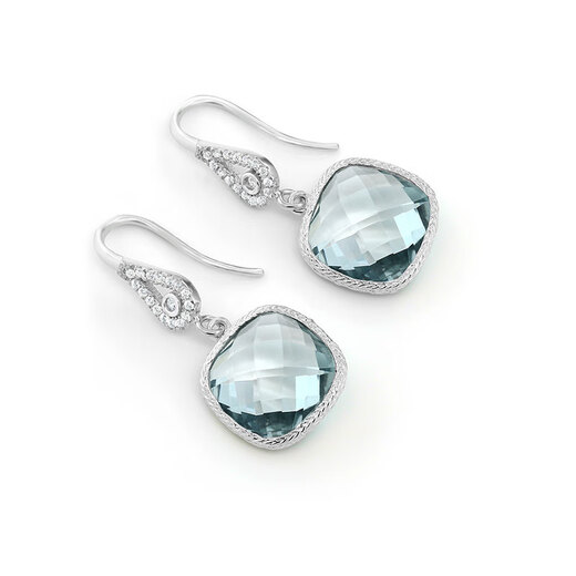 GEM STONE KING 925 silver earrings set with imitation aquamarine earrings 11 carat colored gemstone earrings jewelry as a Chinese Valentine's Day gift for your girlfriend