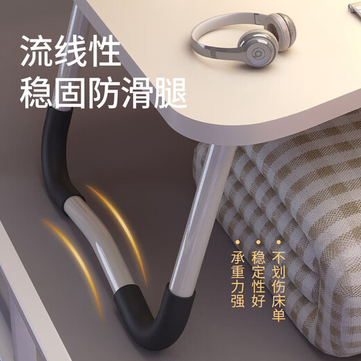 WCZ German bed table with cup slot drawer, stable study desk, laptop table, lazy bedroom, pearl white 60*40*28, cup holder with card slot, drawer