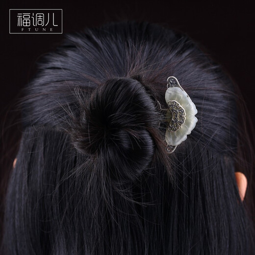 Fu Tiaoer handmade Thai silver and Hetian jade short hairpins for women, retro-style Hanfu silver hairpins, 1 Mother's Day gift for mom